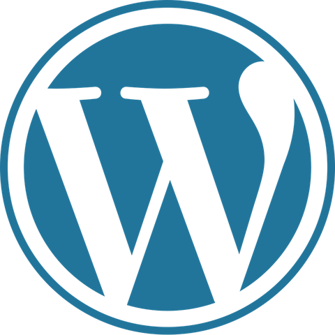 Black WordPress logo featuring a serif letter W inside a blue circle with a black border.