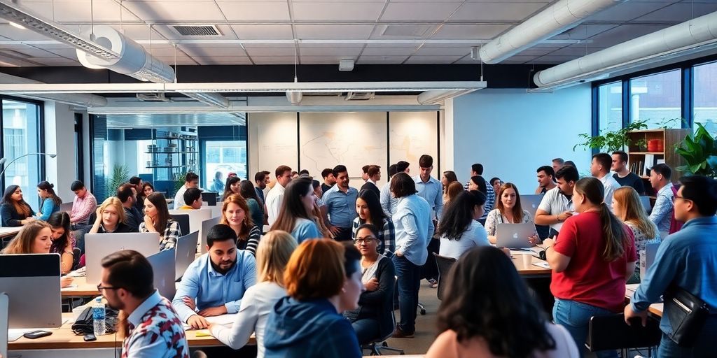 Engagierte Mitarbeiter in einem modernen Büro.