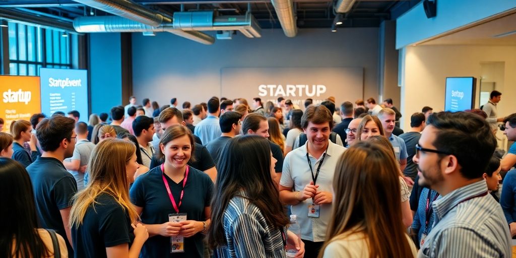 Networking auf Startup-Events mit Menschen im Gespräch.